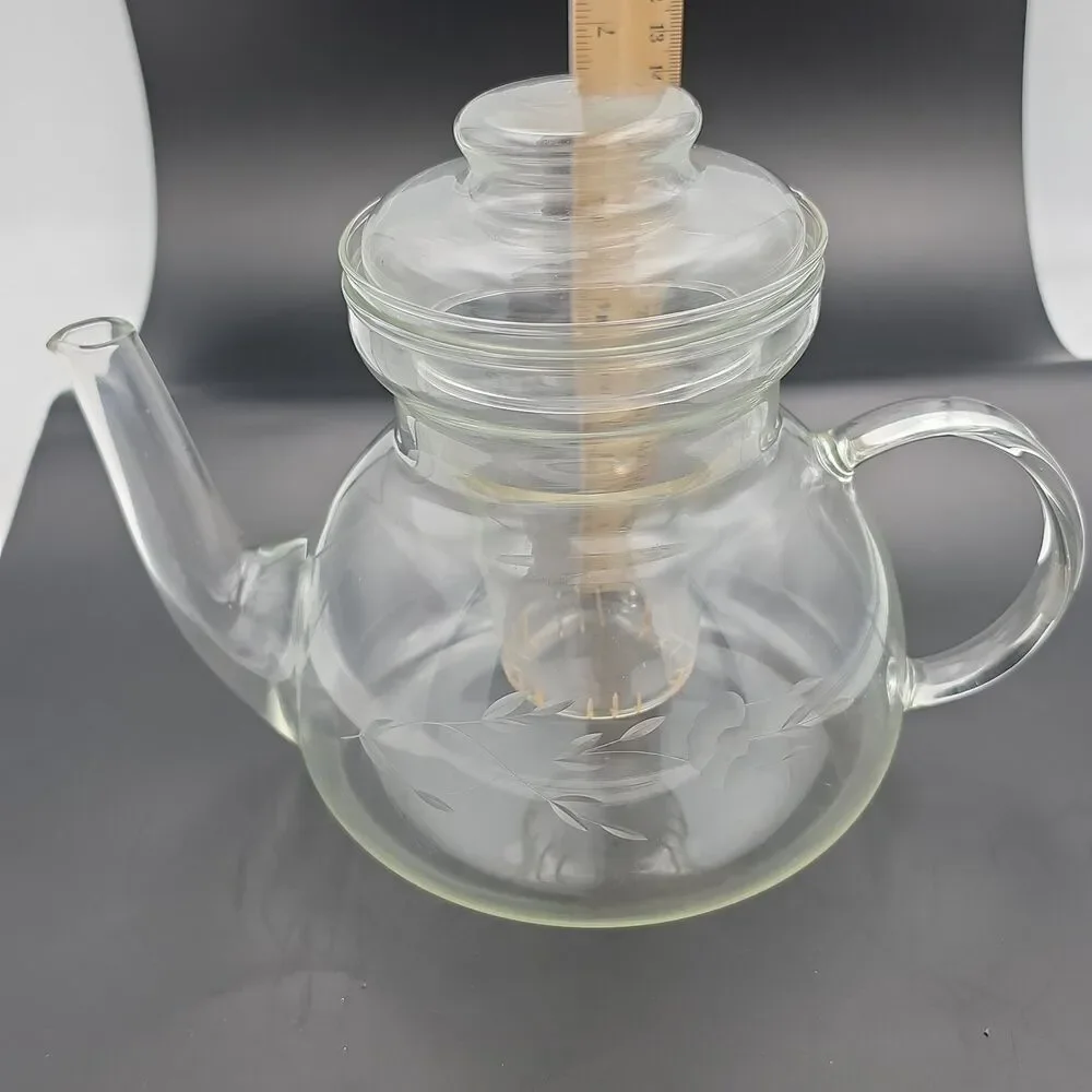 Princess House Exclusive Heritage Etched Glass Teapot w Lid/Infuser
